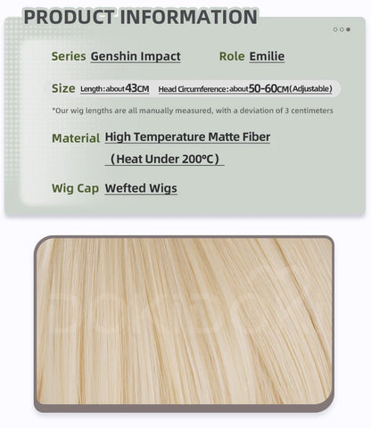 Emilie Wig Game Genshin Impact Cosplay Wig DokiDoki Perfumer Emilie Cosplay Glasses Necklace Women 45cm Short Hair Free Wig Cap