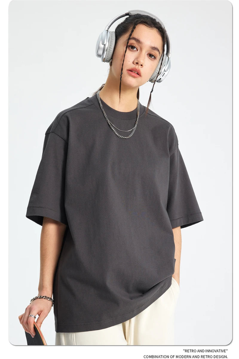 ZODF Trendy 2025 Men 275gsm Cotton T-Shirts Unisex Summer Patchwork Solid O Neck T Shirt Brand Tees HY1045