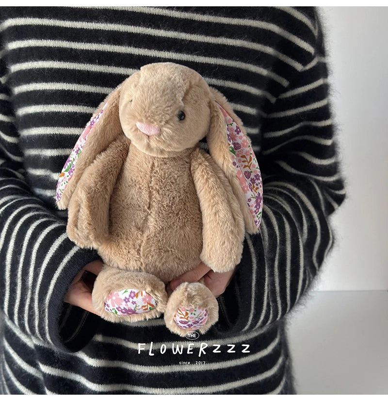 30cm Cartoon Floral Rabbit Plush Toy Pink White Bonnie Rabbit Stuffed Animal Doll Children's Room Decor Birthday Gift For Girl