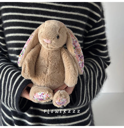 30cm Cartoon Floral Rabbit Plush Toy Pink White Bonnie Rabbit Stuffed Animal Doll Children's Room Decor Birthday Gift For Girl