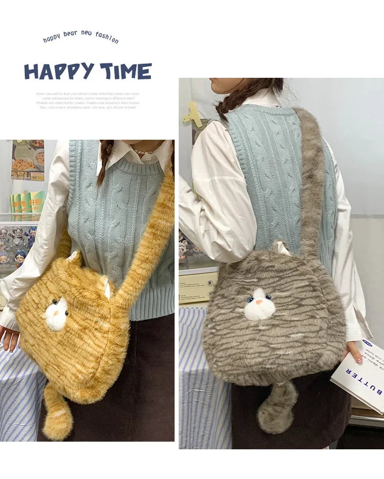 Cute Cat Plush Crossbody Bag for Women's New Instagram Soft and Cute Furry Large Capacity High-end Sensory Communication Tote