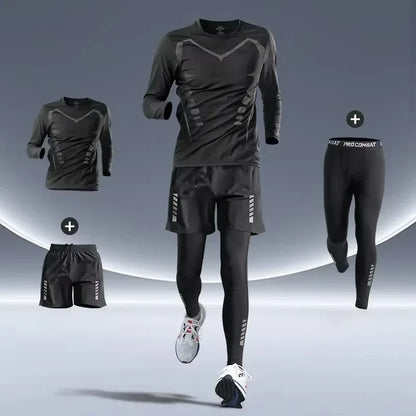 Men’s Sports Suits Fitness Clothes Tight-Fitting Quick-Drying Running Cycling Training Apparel for Autumn Night