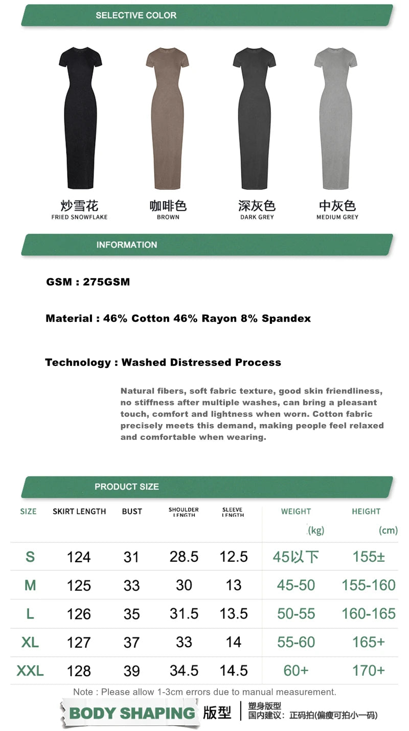 ZODF Sexy 2025 Spring Women 275gsm Long Dress Female Girls O Neck Washed Distressed Slim Slit Fit Dresses HY1008