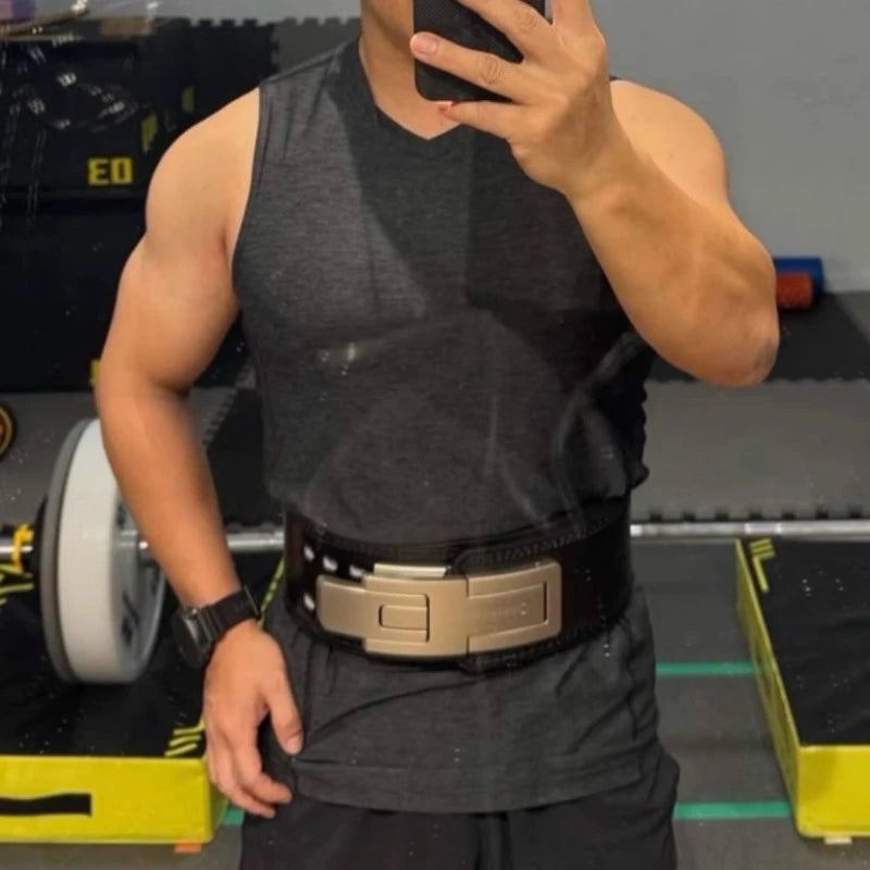Weightlifting Belt Cowhide Leather Lever Buckle Waist Support for Powerlifting Squat Deadlift Gym Training