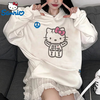 2025 New Sanrio Hello Kitty Jacket 2000s Zip Hoodie White Sweatshirt Young Women Fall Winter Kawaii Lolita Jacket Student Tops