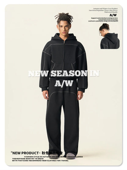 ZODF New Winter 350gsm Man Fleece Boxy Fit Zipper Hoodie Unisex Hip Hop Solid Warm Hooded Coat Brand Jackets HY0034