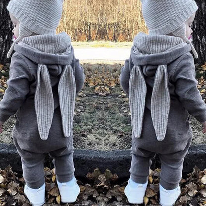 Boys Long Sleeved Clothing Baby Children Big Ears Rabbit Bodysuit Girl Baby Hooded Zipper Creeper Romper 0 to 3 6 9 12 18 Months