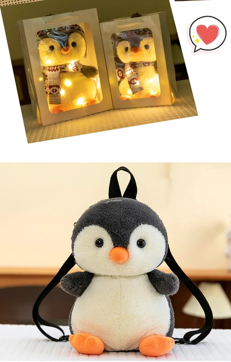 20-35cm Cute Penguin Wear Hat & Scarf Plush Toys Stuffed Animal Penguin Backpack Bags for Kids School Birthday Gift Xmas Decor