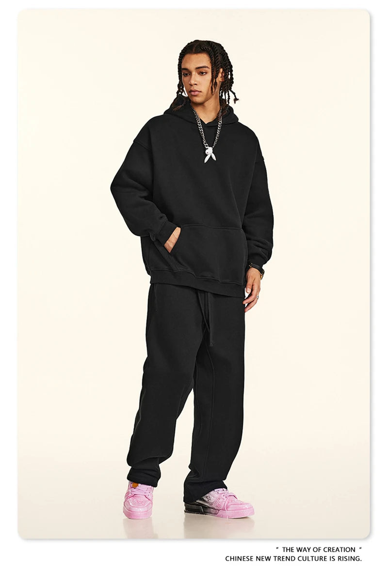 ZODF New 2024 Autumn Winter Men 345gsm Fleece Hoodies Unisex Women Relax Fit Warm Solid Hooded Pullovers Sweatshirts HY0863