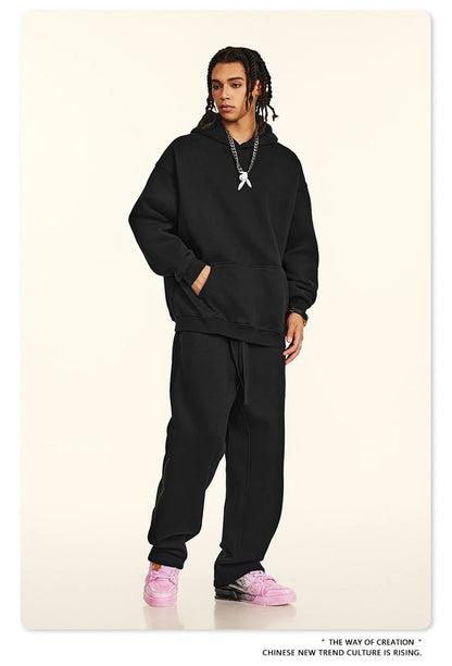 ZODF New 2024 Autumn Winter Men 345gsm Fleece Hoodies Unisex Women Relax Fit Warm Solid Hooded Pullovers Sweatshirts HY0863