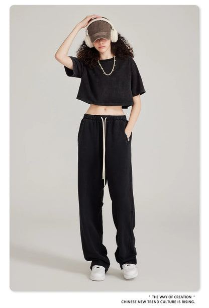 ZODF 2023 Spring Men 380gsm Washed Cotton Pants American Retro Unisex Loose Edge Oversized Straight Trousers Streetwears HY0537