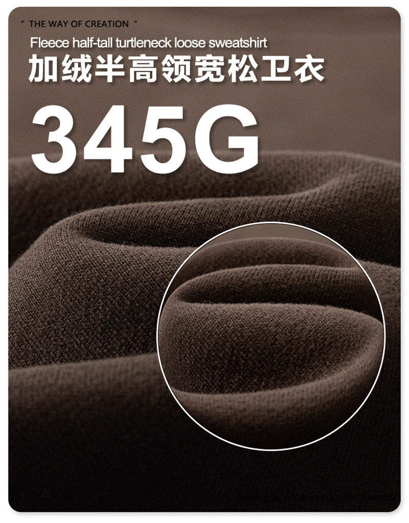 ZODF New Winter Man 345gsm Loose Fit Fleece Sweatshirt Unisex Cusual Boxy Warm Half Turtleneck Pullovers HY1181