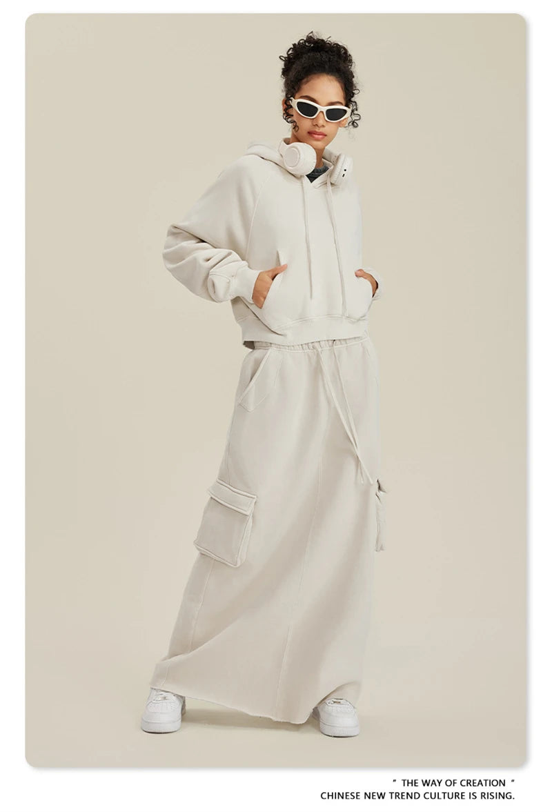 ZODF Women Hotsweet 2025 Winter Washed Fleece Crop Hoodies Girls Oversized Raglan Sleeve 400gsm Hooded Pullovers HY0648