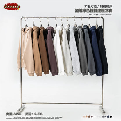 ZODF Fashion Winter Men Warm Zipper Fleece Hoodies Unisex Loose Basic 345gsm Knitted Hooded Hoodie Coats HY0904