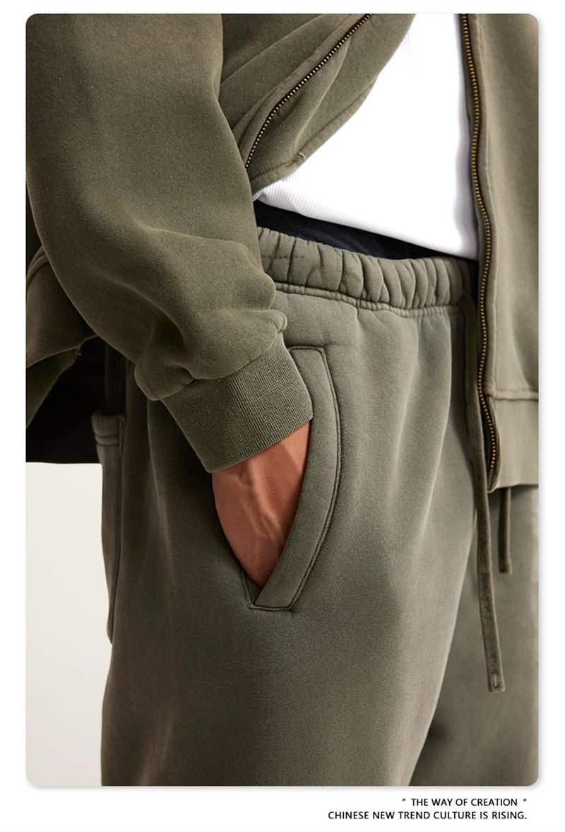 ZODF 2025 Autumn Winter Men’s Washed Fleece Sweatpants 355gsm Loose Retro Joggers Streetwear HY0653