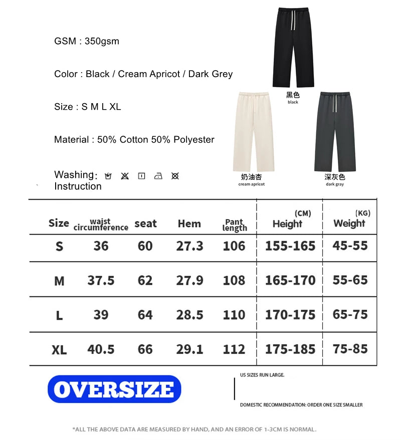 ZODF Casual 350gsm Fleece Unisex Loose Fit Wide Leg Straight Pants Warm Sport Trousers Winter HY0037