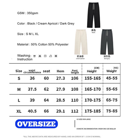 ZODF Casual 350gsm Fleece Unisex Loose Fit Wide Leg Straight Pants Warm Sport Trousers Winter HY0037