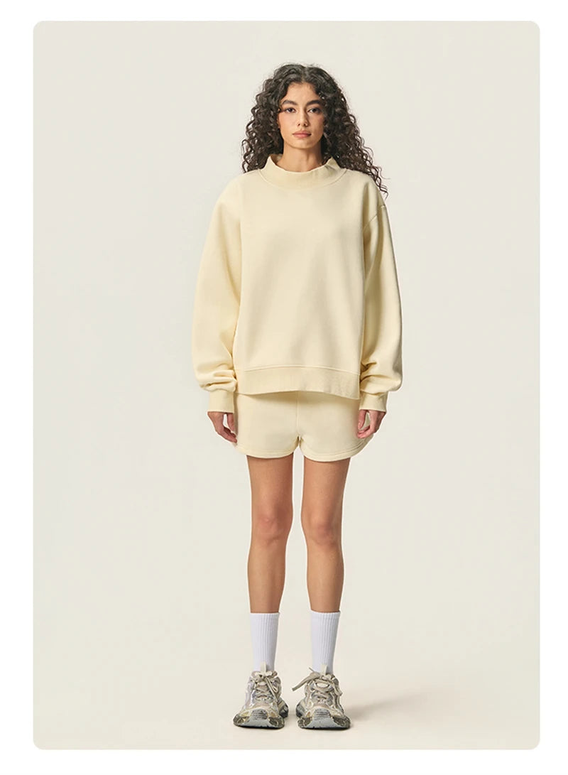 ZODF 2025 Winter Women 350gsm Warm Fleece Sweatshirts Girls Female Hip Hop Half Turtleneck Pullovers Brand Clothing HY056