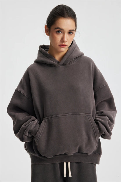 ZODF Retro 2025 Winter Man Washed Boxy Fleece Hoodies Unisex 370gsm Loose Hooded Pullovers Sweatshirt Streetwears HY1129