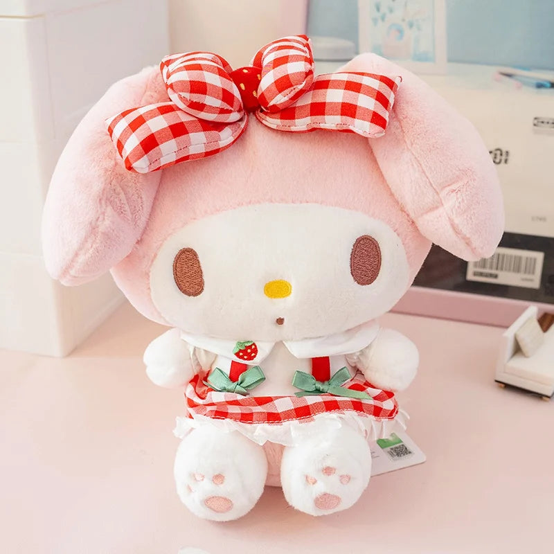 Sanrio Cartoon Plush Toy Kawali Strawberry My Melody Soft Stuffed Doll Pendant Keychain Toys Girl Kids Xmas Gift