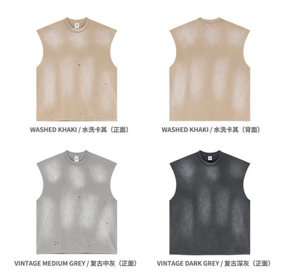 ZODF 2025 Summer 285gsm Washed Tank Tops For Men Unisex American Retro Cut Distressed Oversized Sleeveless TEE Vest HY1006