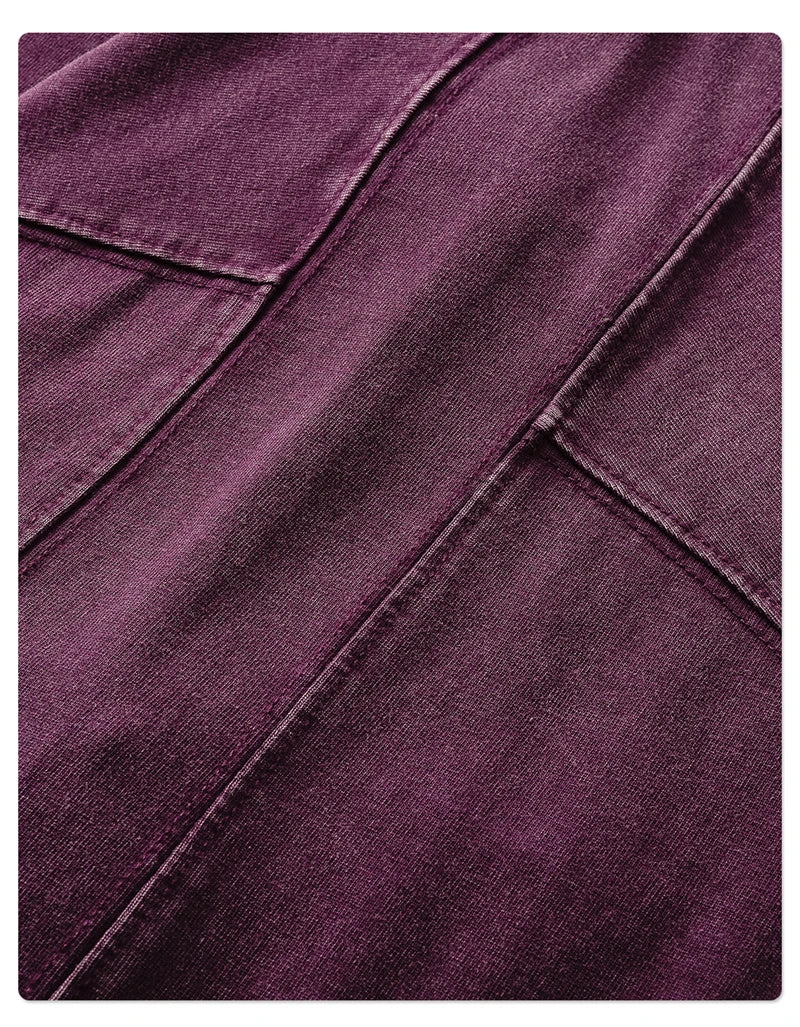 ZODF Retro 285gsm Batik Washed Cotton Man's T-Shirts Unisex Solid Loose Distressed Patchwork Full Sleeve Tee Shirt Tops HY1161