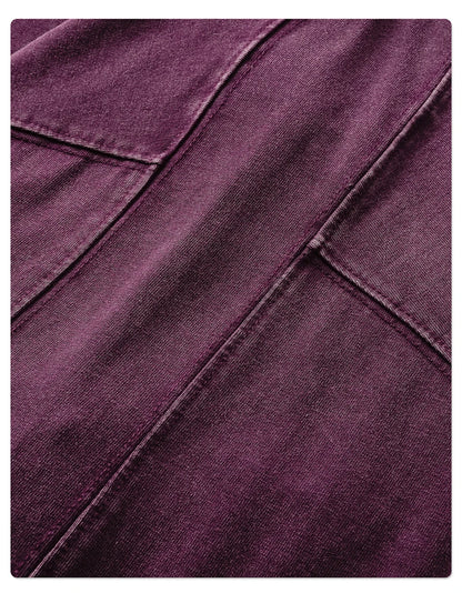 ZODF Retro 285gsm Batik Washed Cotton Man's T-Shirts Unisex Solid Loose Distressed Patchwork Full Sleeve Tee Shirt Tops HY1161