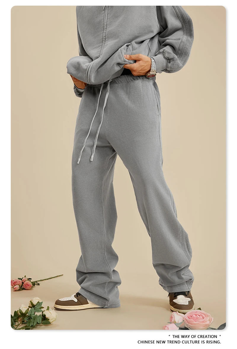 ZODF Fashion Autumn Winter Men Washed 450gsm Pants Unisex High Street Oversized Straight Trousers Streetwears HY0626