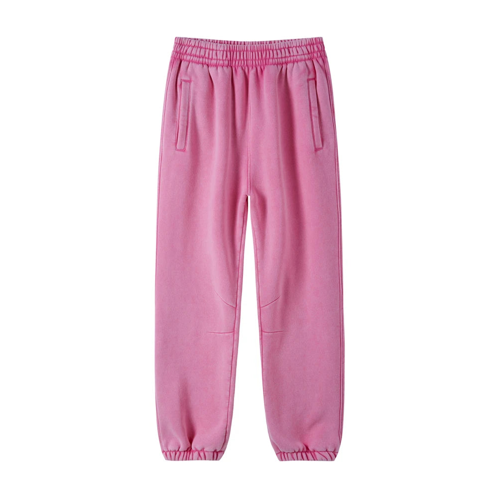 ZODF Retro Winter 360gsm Batik Washed Fleece Sweatpants Unisex Loose Drawstring Warm Joggers HY0714 - Rose Pink / S