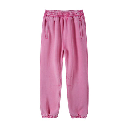 ZODF Retro Winter 360gsm Batik Washed Fleece Sweatpants Unisex Loose Drawstring Warm Joggers HY0714 - Rose Pink / S