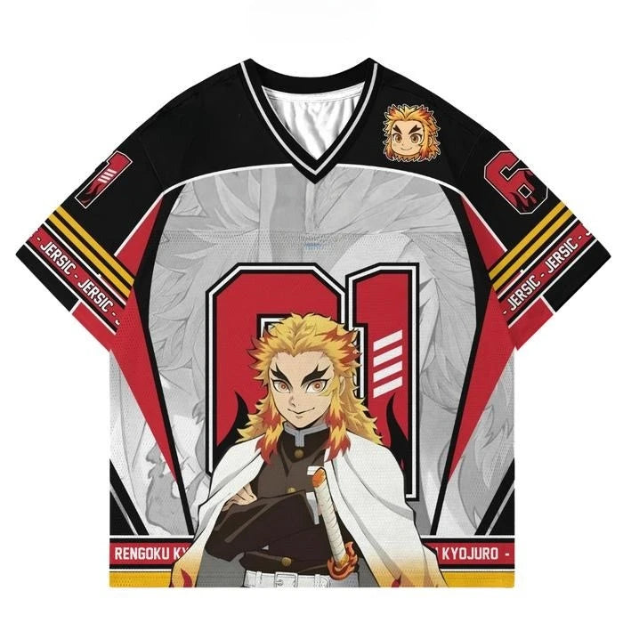 Demon Slayer Kyojuro Rengoku Anime Series Number 61 Jersey Oversize Kpop Baseball Hockey Outfit T-shirt Daily Unisex Tops Tees