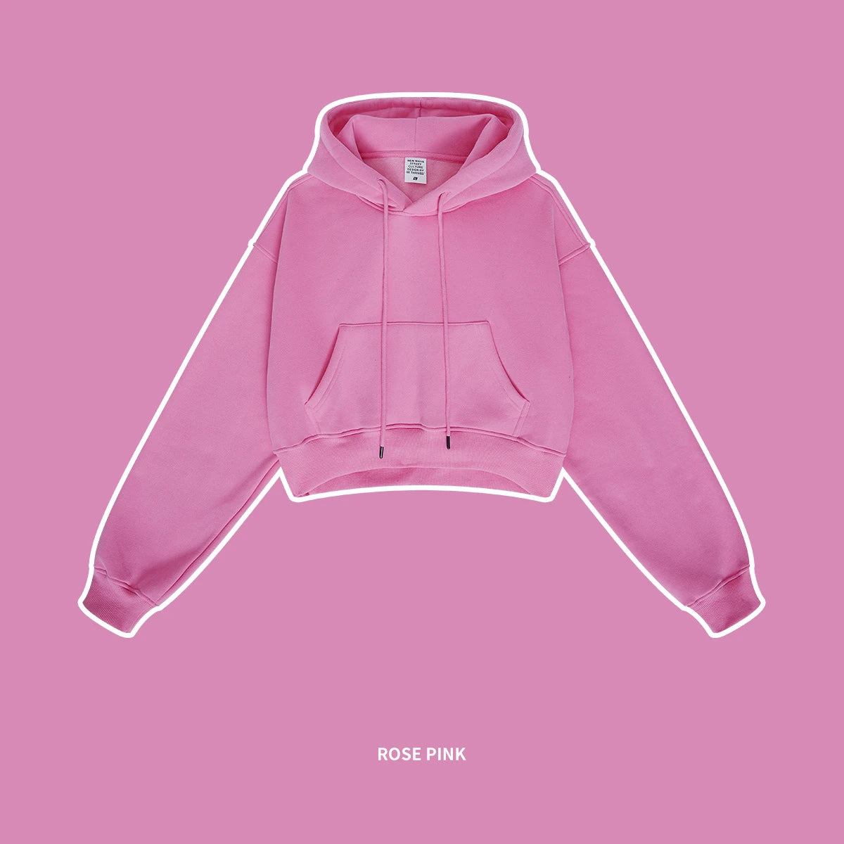 ZODF Chic Sexy Women Super-short Fleece Cropped Hoodies Girl Female Hip Hop Loose 345gsm Solid Hooded Pullover Streetwear HY0340