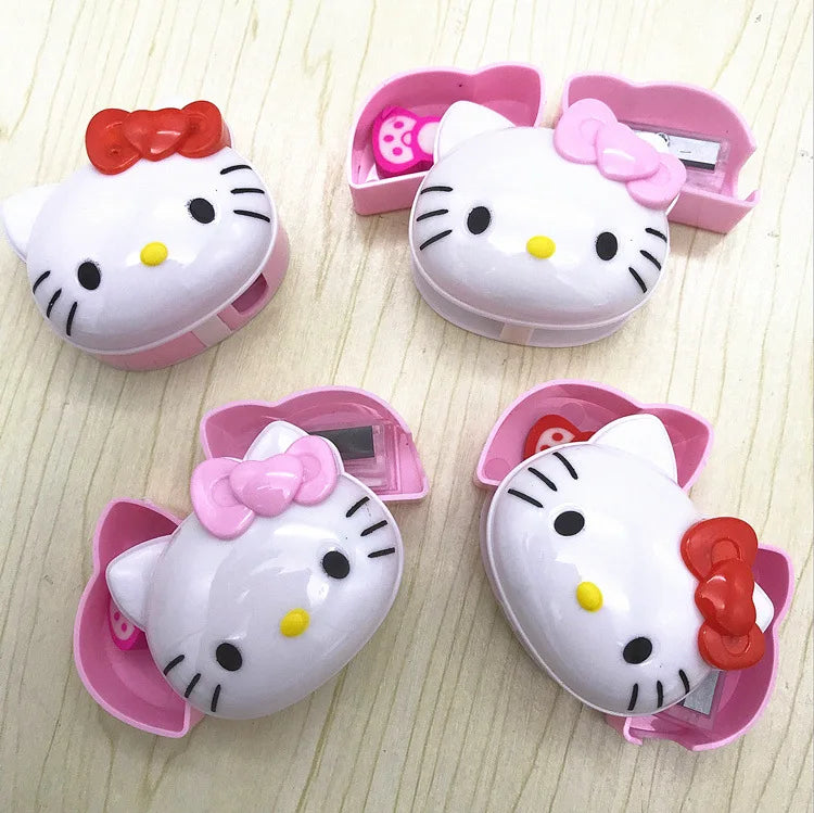 24pcs Sanrio Cartoon Creative Kt Pencil Sharpener+rubber Two-in-one Student Stationery Set Children's Dual-use Prizes Wholesale