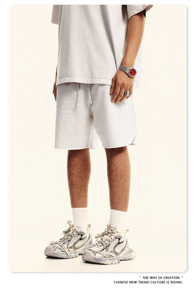 ZODF New 2024 Men Washed Plush Cotton Shorts Unisex Couple Loose 358gsm Distressed Comfortable Short Pants Streetwears HY0807