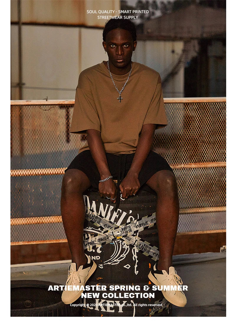 ZODF New Summer Men 100% Cotton Solid T Shirts Unisex High Street Heavy Weight 305gsm Oversized FG Noshrink T-Shirt Tops HY0165