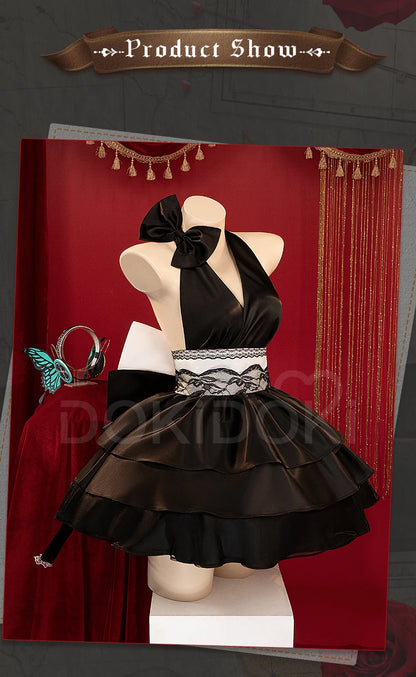 Lukaa Cosplay Costume DokiDoki-R Women Cute Black Full Dress Lukaa Cosplay Headphone Butterfly Female Cosplay