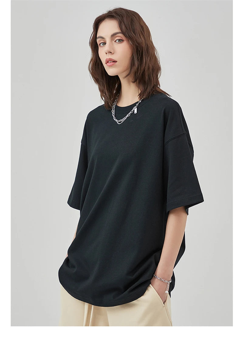 ZODF New Summer Men 100% Cotton Solid T Shirts Unisex High Street Heavy Weight 305gsm Oversized FG Noshrink T-Shirt Tops HY0165