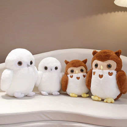 Couple Owl Plush Toy Stuffed Animals White Brown Vulture Plushie Round Ball Shape Nap Sleep Throw Pillow for Kids Birthday Gift