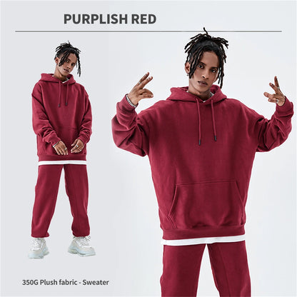 ZODF Casual Winter Men 350gsm Fleece Hoodie Unisex Loose Warm Solid Hooded Sweatshirt Pullover 18 Colors HY0728