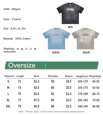 ZODF Summer High Street Printing T-Shirts For Men Unisex Retro Washed 250gsm Ripped Cotton T Shirt Brand Tops HY0858