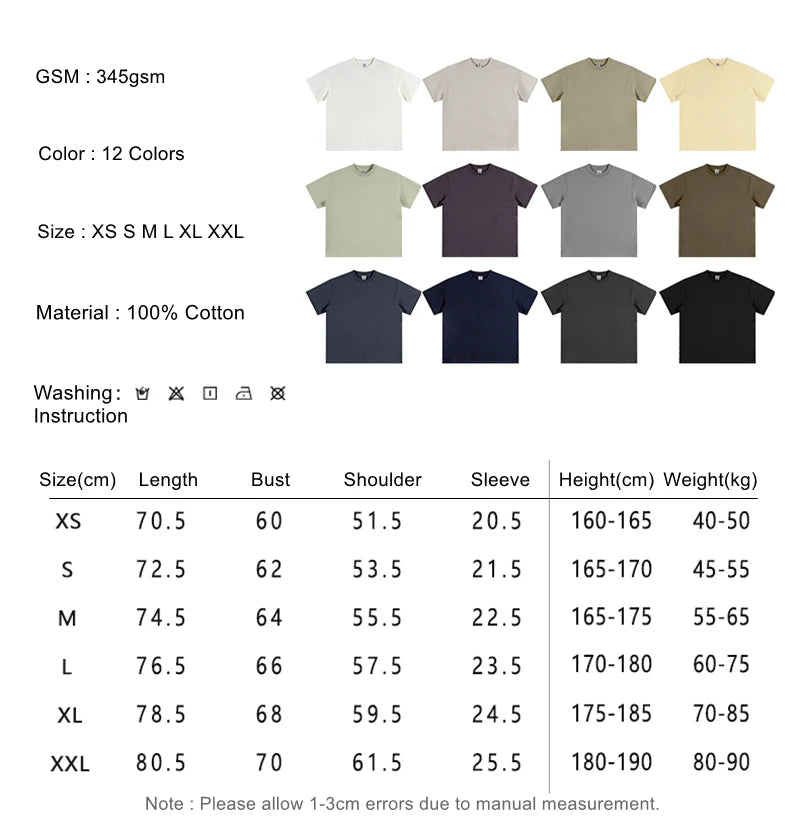 ZODF 2024 Heavy-Weight 345gsm Basic Solid T-Shirts For Men Unisex Women Summer Loose 100% Cotton T Shirt Brand Clothes HY0771