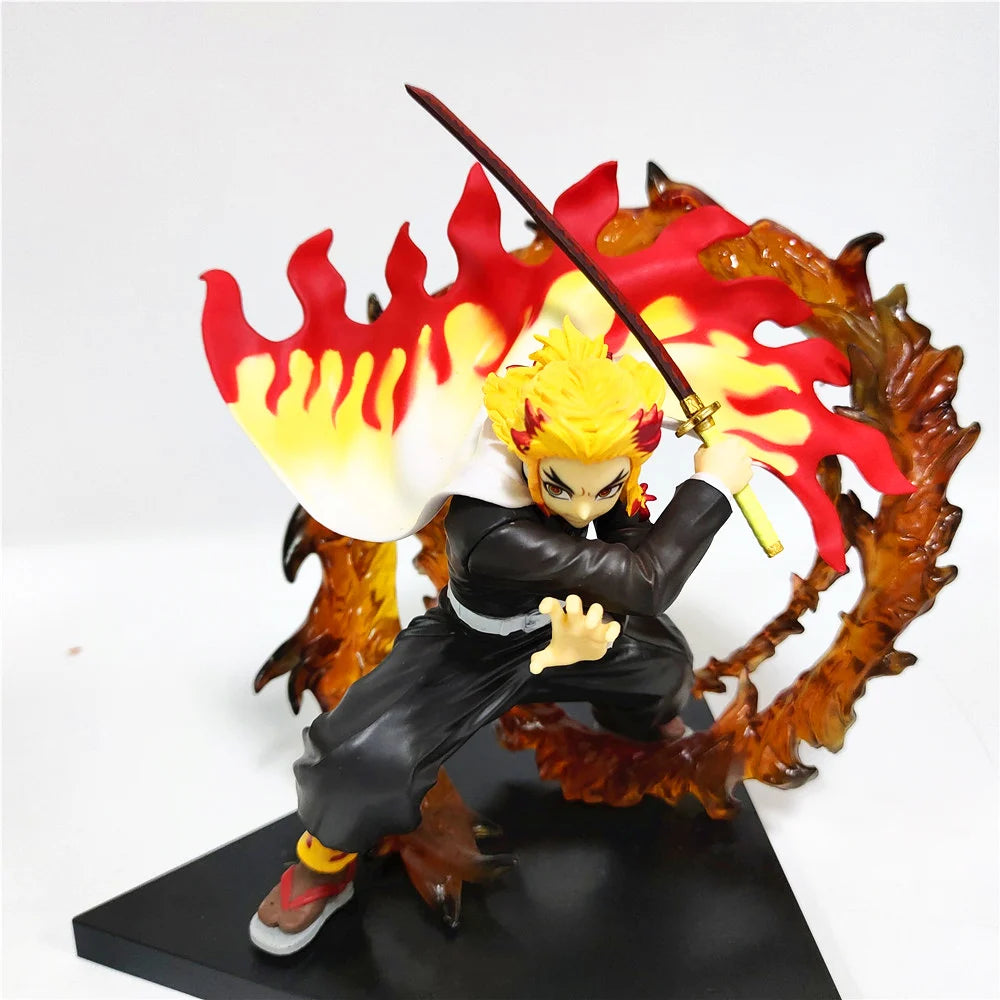 Demon Slayer Rengoku Kyoujurou Anime Figures Fire Led Scene DIY PVC Action Figure Toys Kimetsu no Yaiba Figurine Kids Doll 14cm