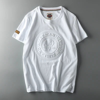 Summer American Retro Short-sleeved O-neck 3D Letter Printed T-shirt Men's Fashion Simple 100% Cotton Washed Casual Sport Tops