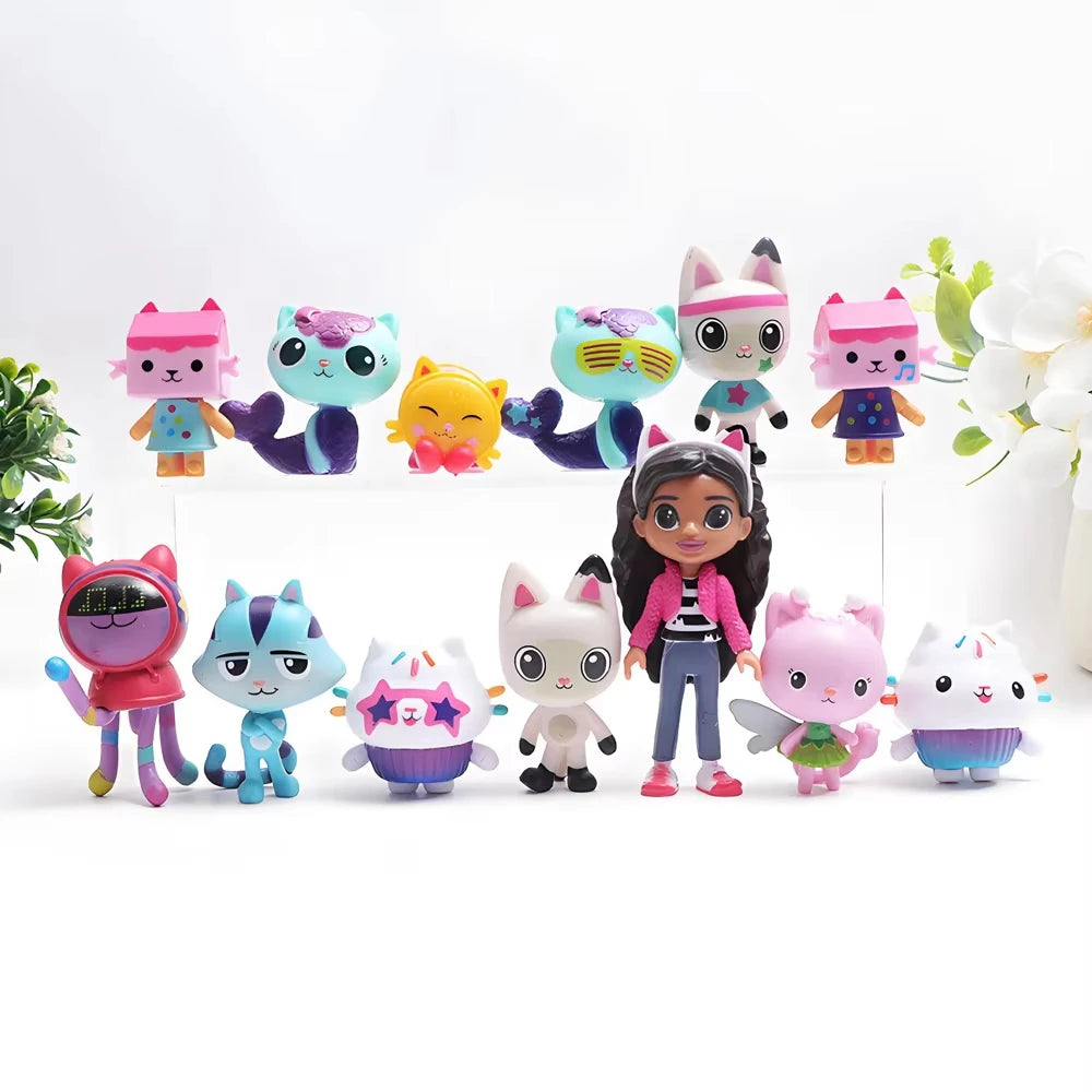 Hot 13pcs Gabby Dollhouse Anime Figure Toy Smiling Car Cat Hug Gaby Girl Dolls Mercat Cartoon Action Figure Xmas Birthday Gifts