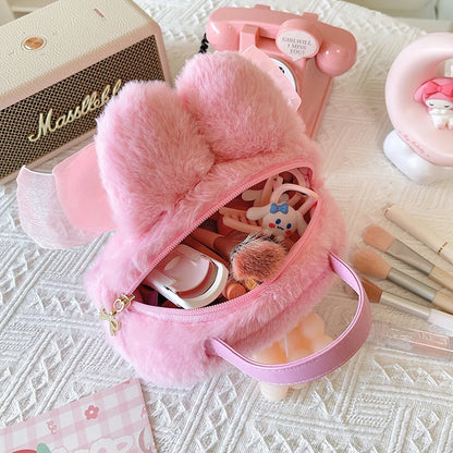 Sanrio My Melody Cosmetic Bag Lovely Plush Bag Handbag Large Capacity Coin Purse Cosmetic Storage Bag Messenger Bag Gifts Girl