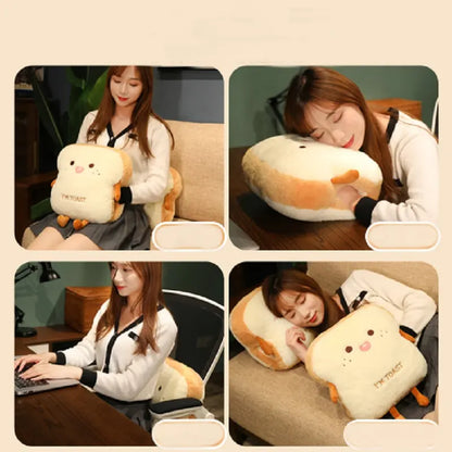 Plush Bread Pillow Kawaii Food Pig Rabbit Fox Toast Soft Doll Hand Warmer Home Decoration Cushion Kids Toys Birthday Gift