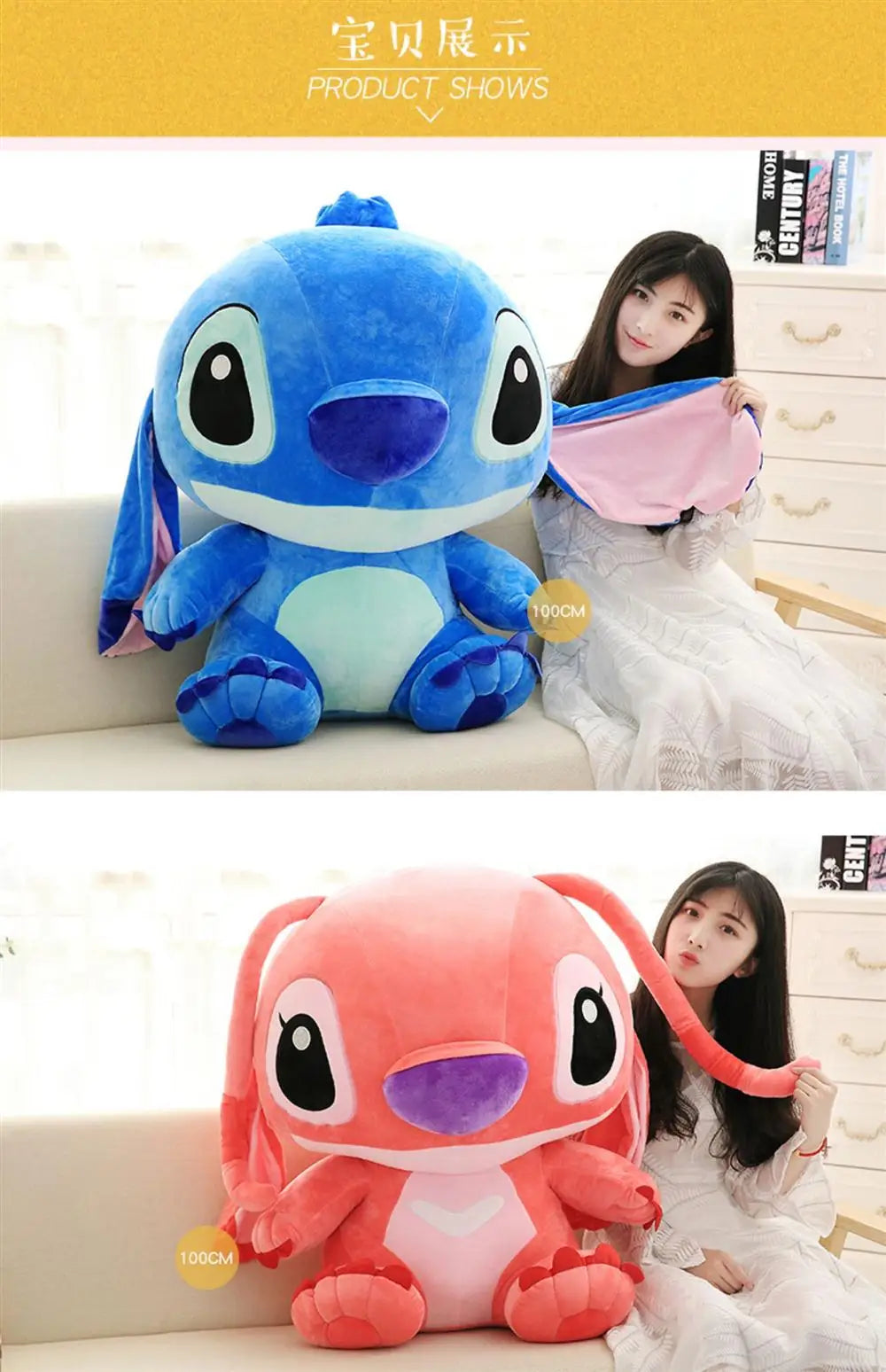 35-65cm Genuine Disney Kawaii Large Stitch Plush Toy Cute Anime Peripheral Plush Stuffed Doll Children's Birthday Christmas Gift