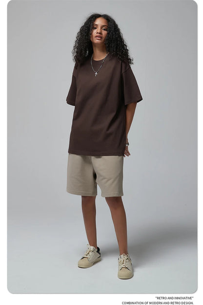 ZODF New Spring Summer Men 305gsm Cotton T Shirts Unisex Heavy Weight Oversized FG Noshrink Basic Solid T-Shirt Tees HY0165