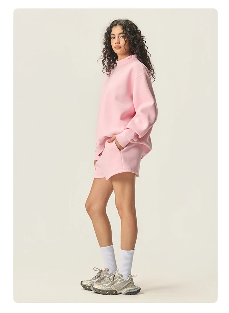 ZODF 2025 Winter Women 350gsm Warm Fleece Sweatshirts Girls Female Hip Hop Half Turtleneck Pullovers Brand Clothing HY056