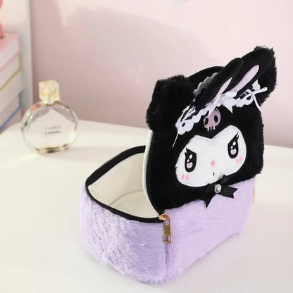 Kawaii Cinnamoroll Kuromi Hello Kitty My Melody Plush Bag Cosmetic Pouch Cartoon Anime Soft Makeup Bag for Daily Use & Travel